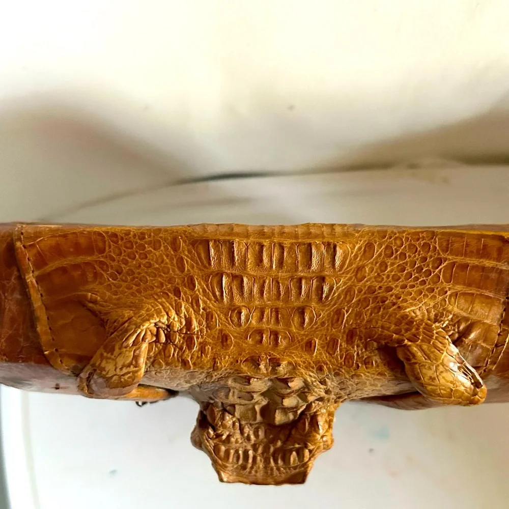 vintage Cognac Croc-Embossed Leather Purse Bag brown